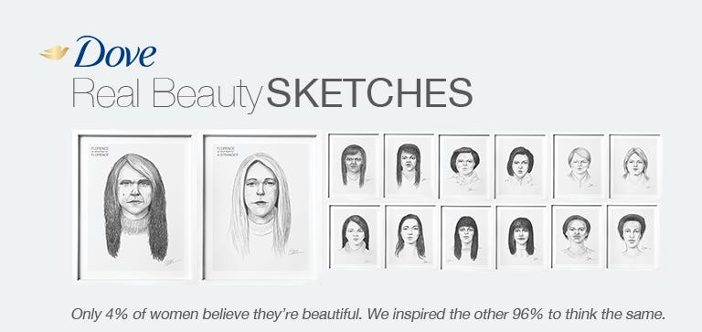 Imagen de la campaña Real Beauty Skecth de Dove y link al video