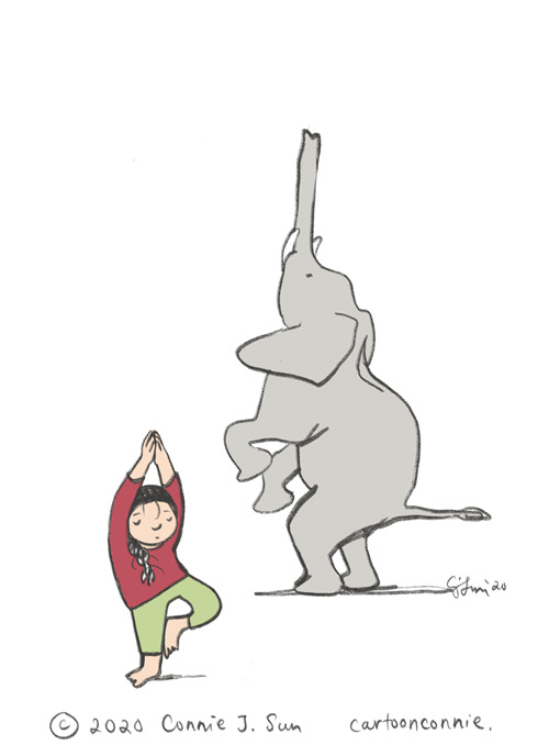 sketchbook, elephant, yoga, stress relief, comics, cartoonconnie, connie sun