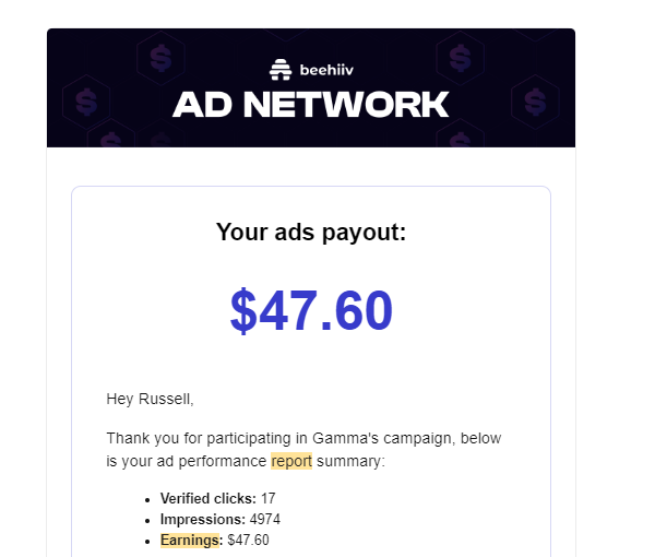 ad with $47.60 payout