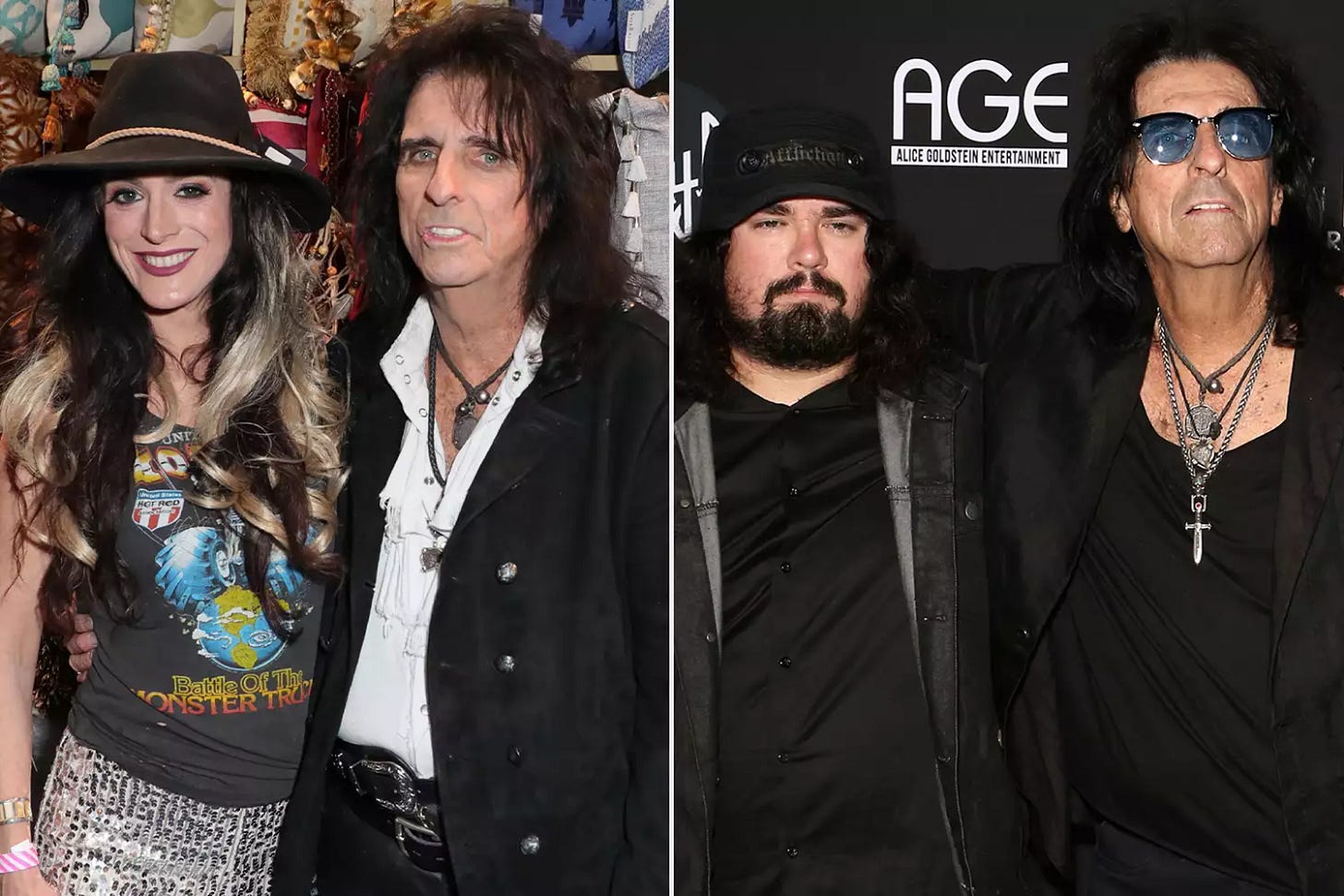 Calico Cooper and Alice Cooper during the 62nd Annual GRAMMY Awards on January 24, 2020 in Los Angeles, California ; Dash Cooper and his father Alice Cooper attend a CD release party for CO-OP on August 9, 2018 in Las Vegas, Nevada. Calico Cooper and Alice Cooper during the 62nd Annual GRAMMY Awards on January 24, 2020 in Los Angeles, California ; Dash Cooper and his father Alice Cooper attend a CD release party for CO-OP on August 9, 2018 in Las Vegas, Nevada.