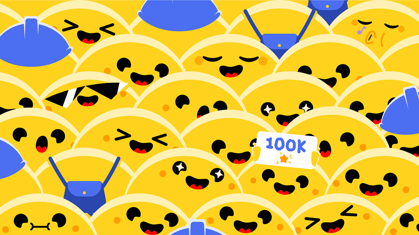 Hugging Faces celebrating the 100k milestone. Highlights that there are many Hugging Faces, as reaching this milestone is really thanks to a huge community building with this tool.