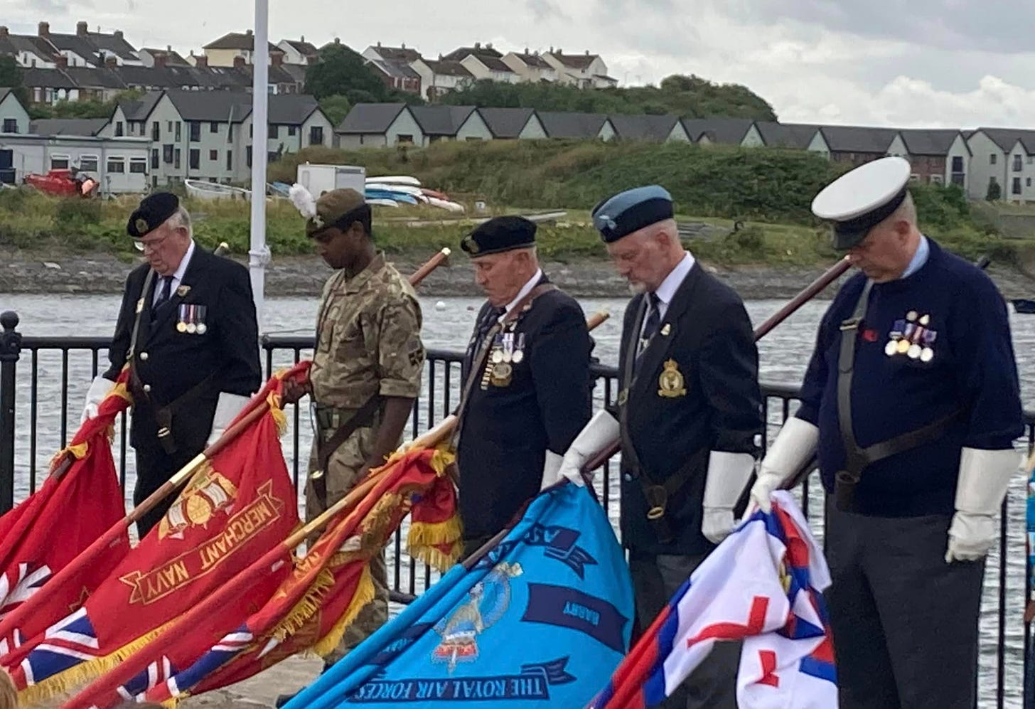 THE STANDARDS ON PARADE, MNA (WALES), BARRY BRANCH, NEWPORT MNA, RAFA BARRY, RNLI BARRY