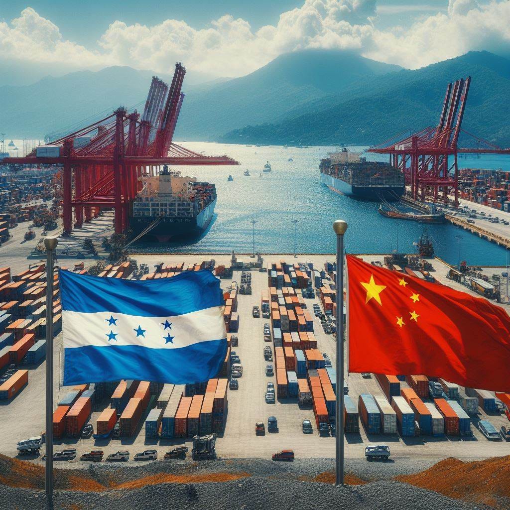 Honduras flag next to China flag at high end port in caribbean