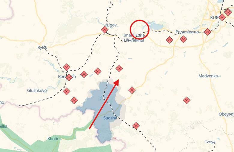 A map with red squares and a red arrow

Description automatically generated