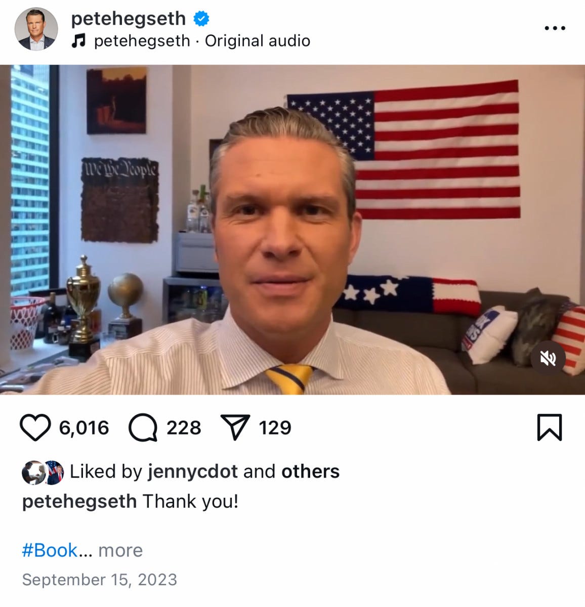 Pete Hegseth in front of his liquor stash while promoting his book from his Fox News office