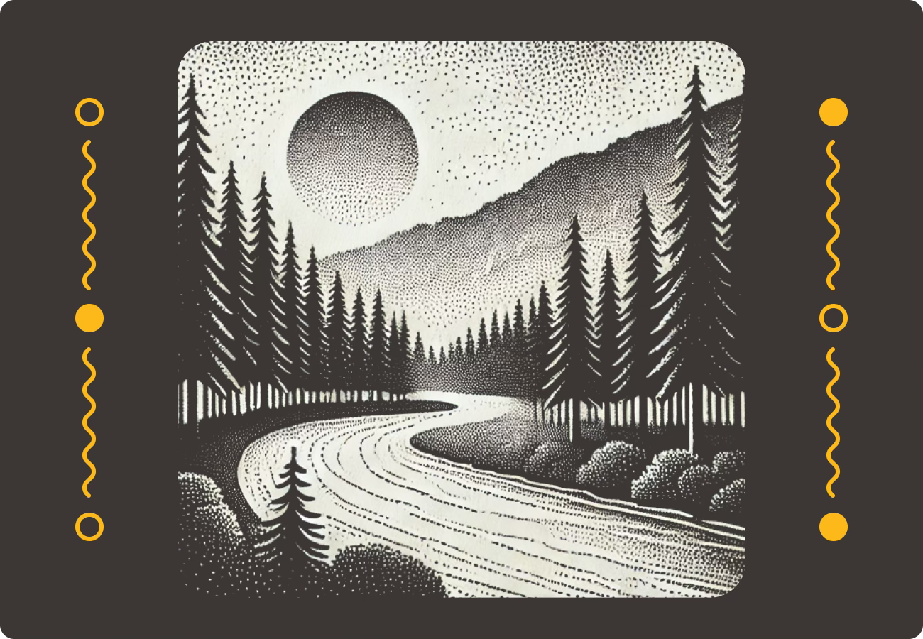 A sketch of a winding river scene