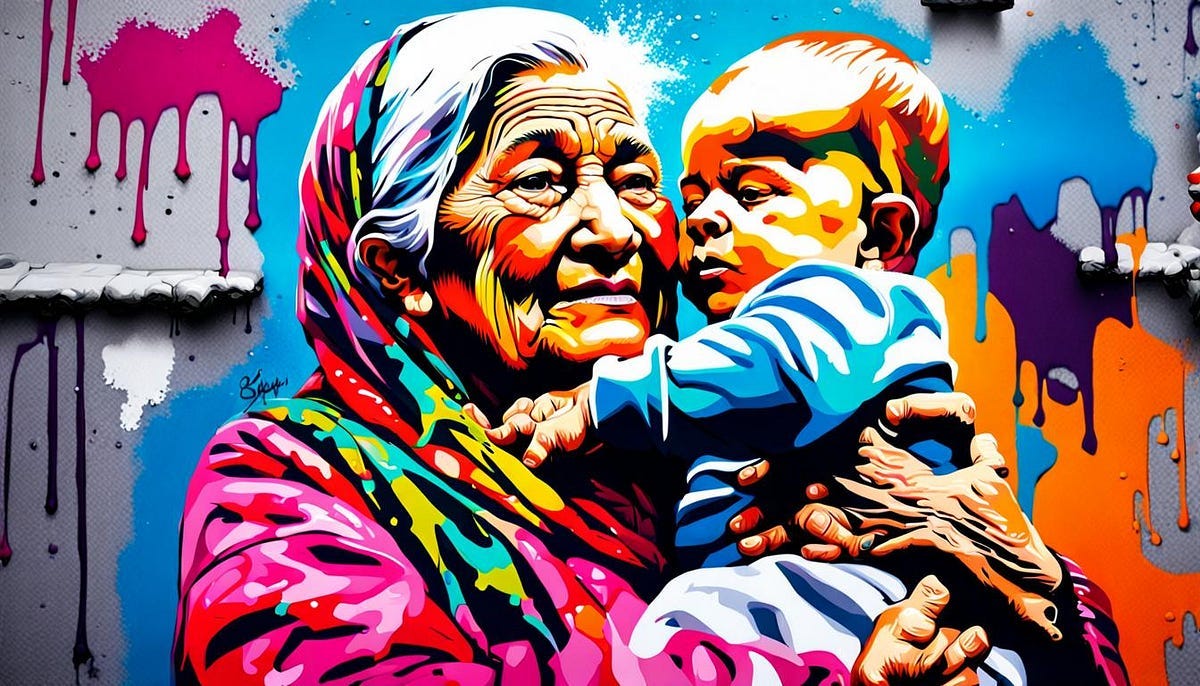 Grandma with baby in her arms