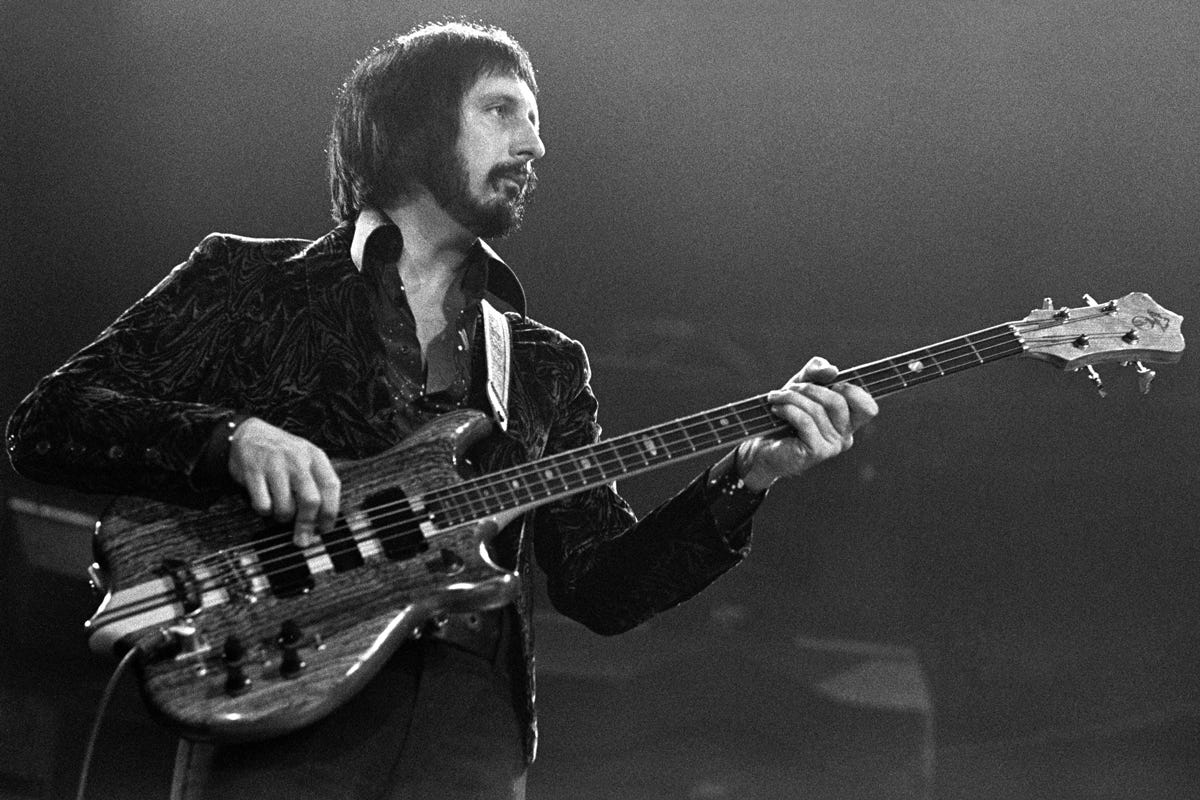 John Entwistle of The Who, performing onstage during The Who in Concert at the Omni Coliseum in Atlanta on November 24, 1975.