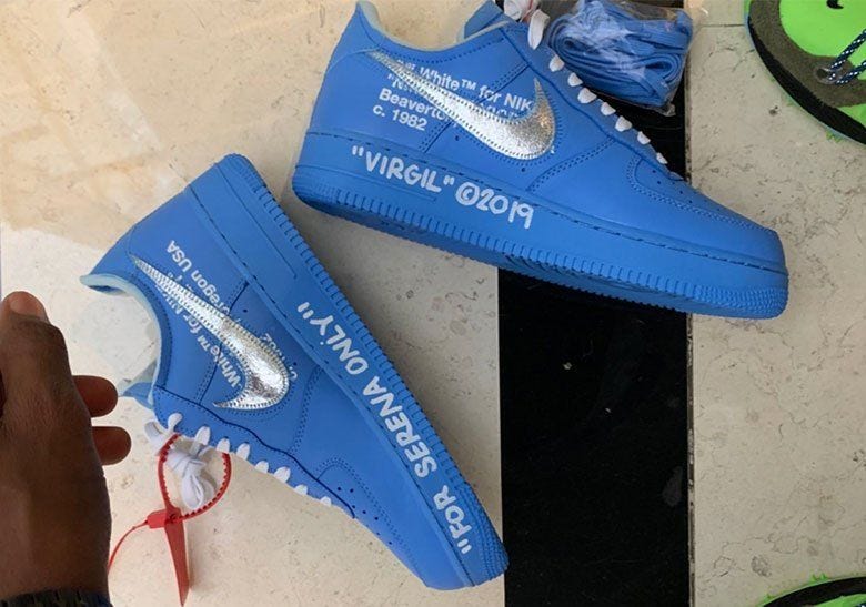 Sneaker News on Twitter: "Virgil Abloh gifted Serena Williams a "SIGNED"  pair of his blue Off-White x Nike Air Force 1s https://t.co/hnT1NT995H  https://t.co/mje6u5q9mz" / Twitter