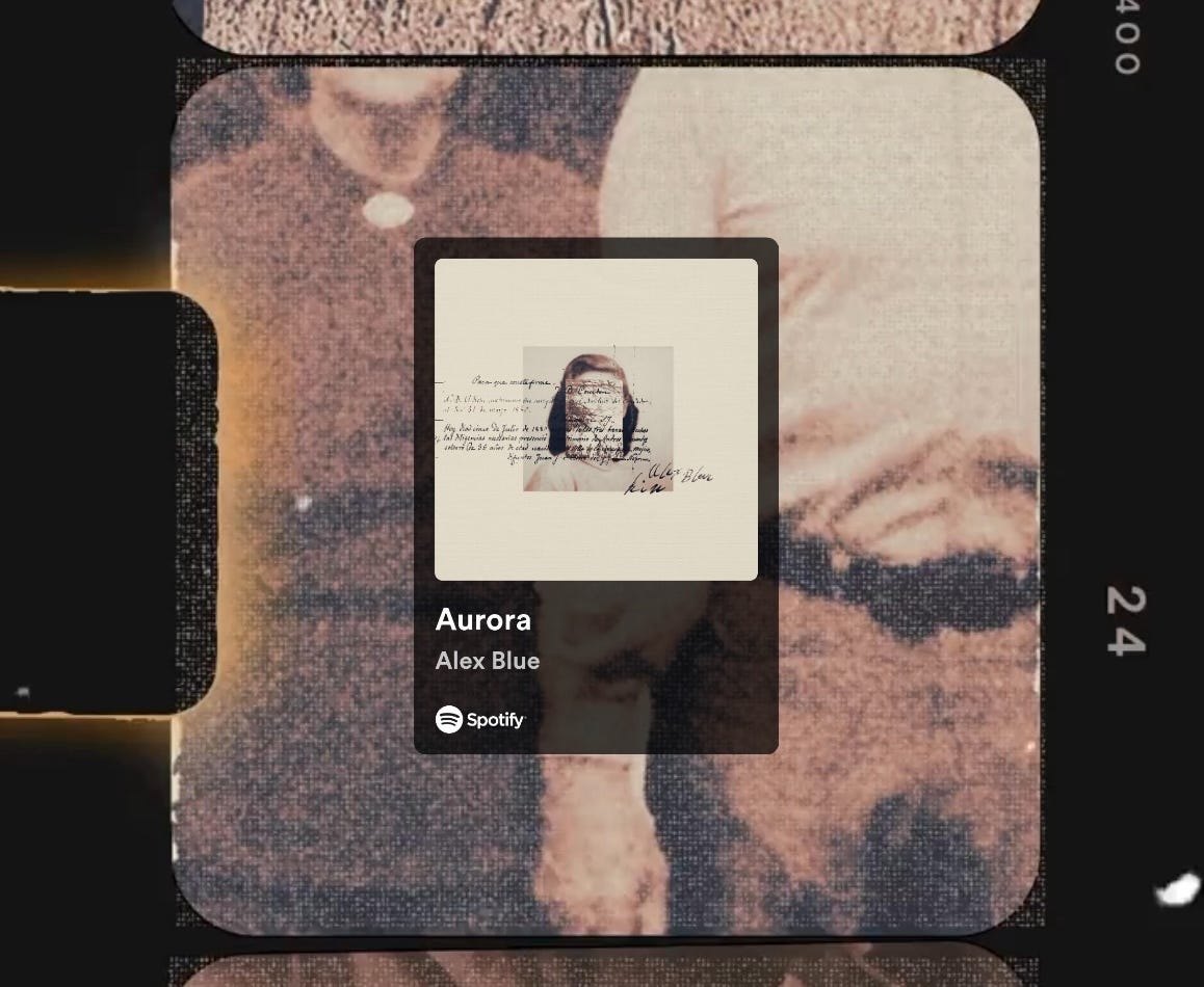 Spotify promo for 'Aurora' from the album 'Kin' by Alex Blue.