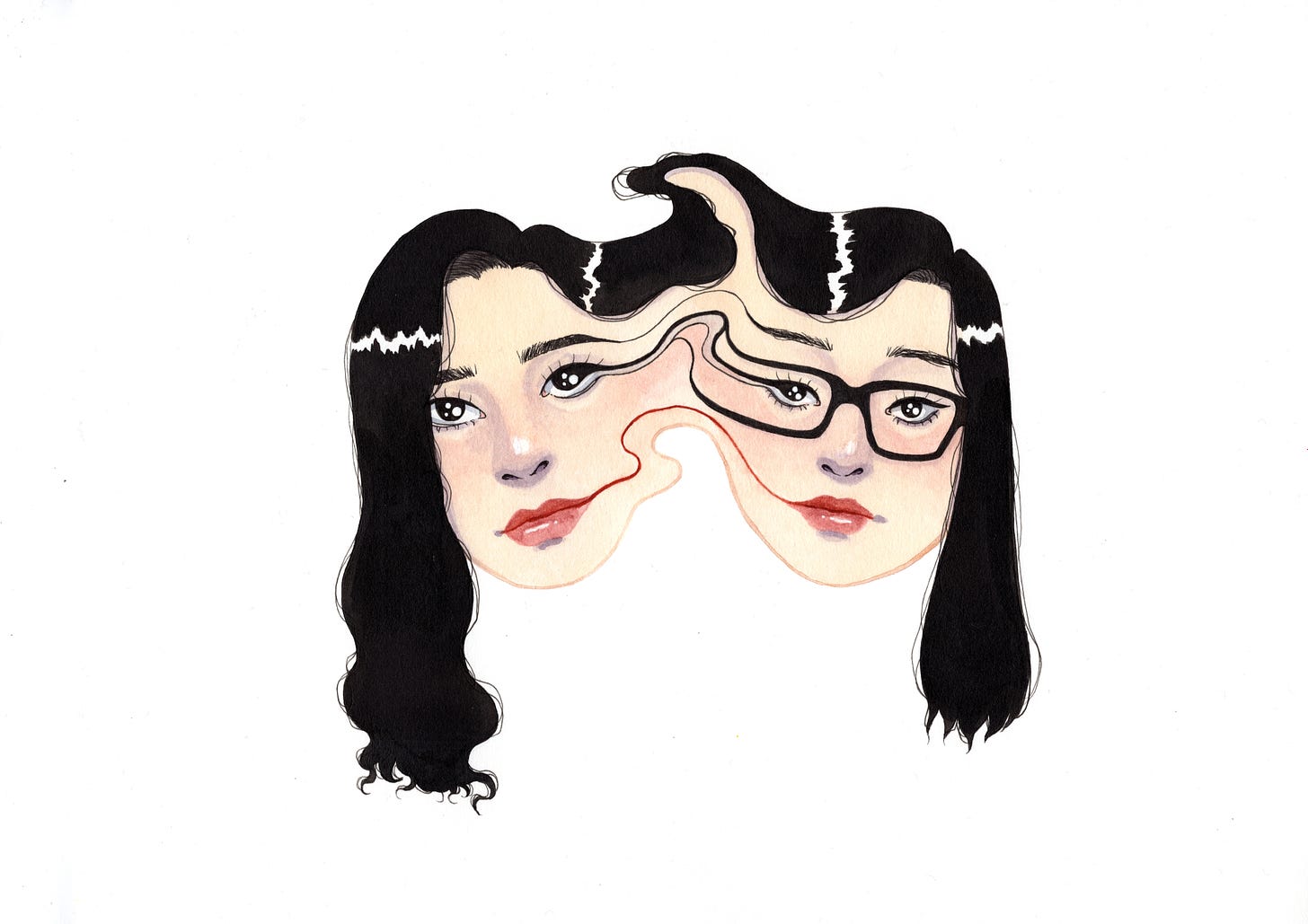 Illustration of Pelin and Jenny's head melting into each other.