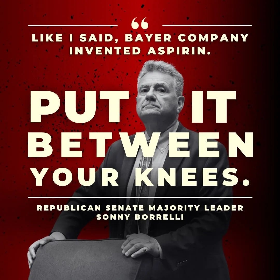 AZ GOP Senate Majority Leader Sonny Borelli tells women in Arizona that Bayer invented birth control, put it between your knees"