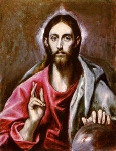 Pantocrator Christ with orb - Artist: El Greco, 1600 CE National Gallery of Scotland, Edinburgh 