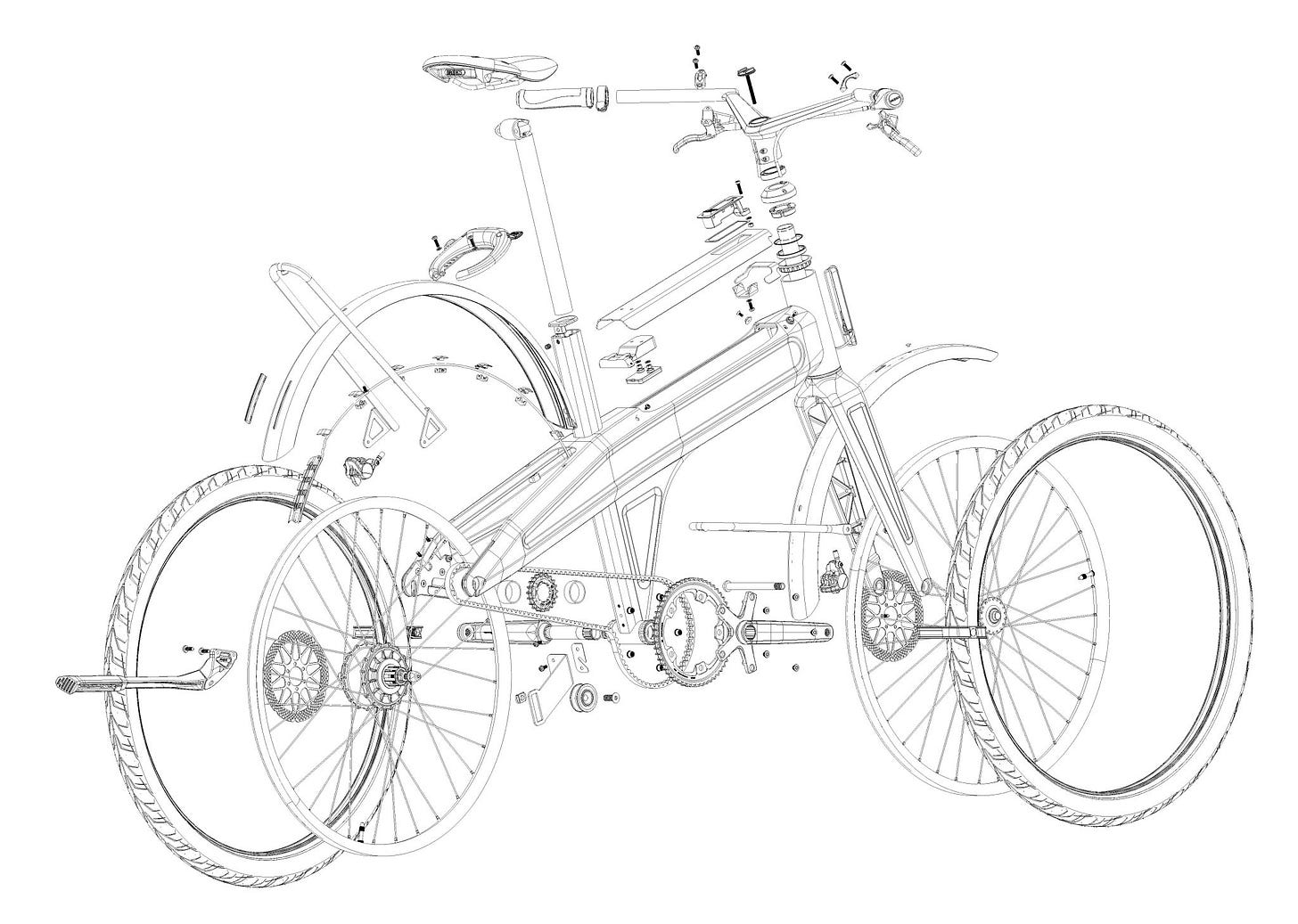 vue 3d d'un velo desossé