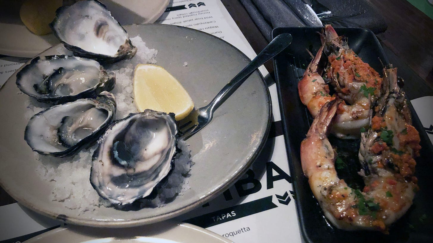 Oysters and prawns from Bomba in Melbourne.