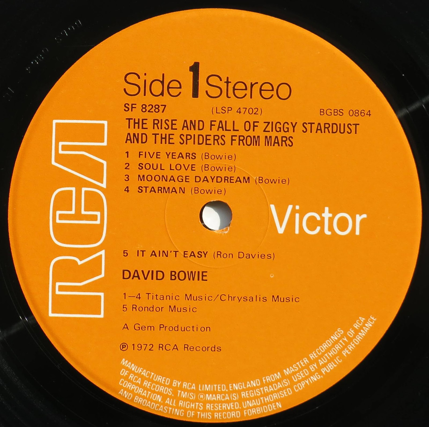 RCA orange label - first press of Ziggy Stardust