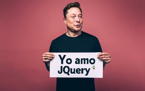 Elon Musk sujetando cartel Yo amo jQuery