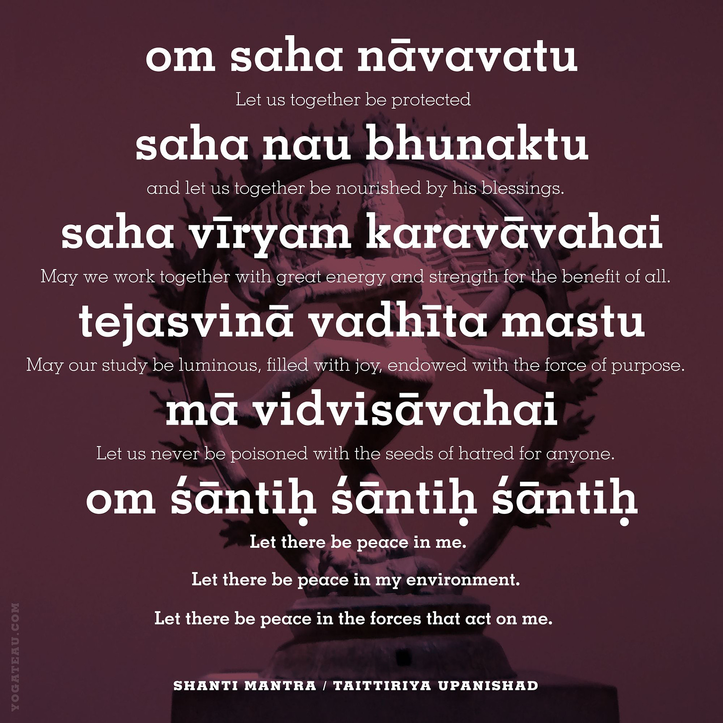 Shanti mantra Om Saha Navavatu meaning and interpretation from the Upanishads, yoga text