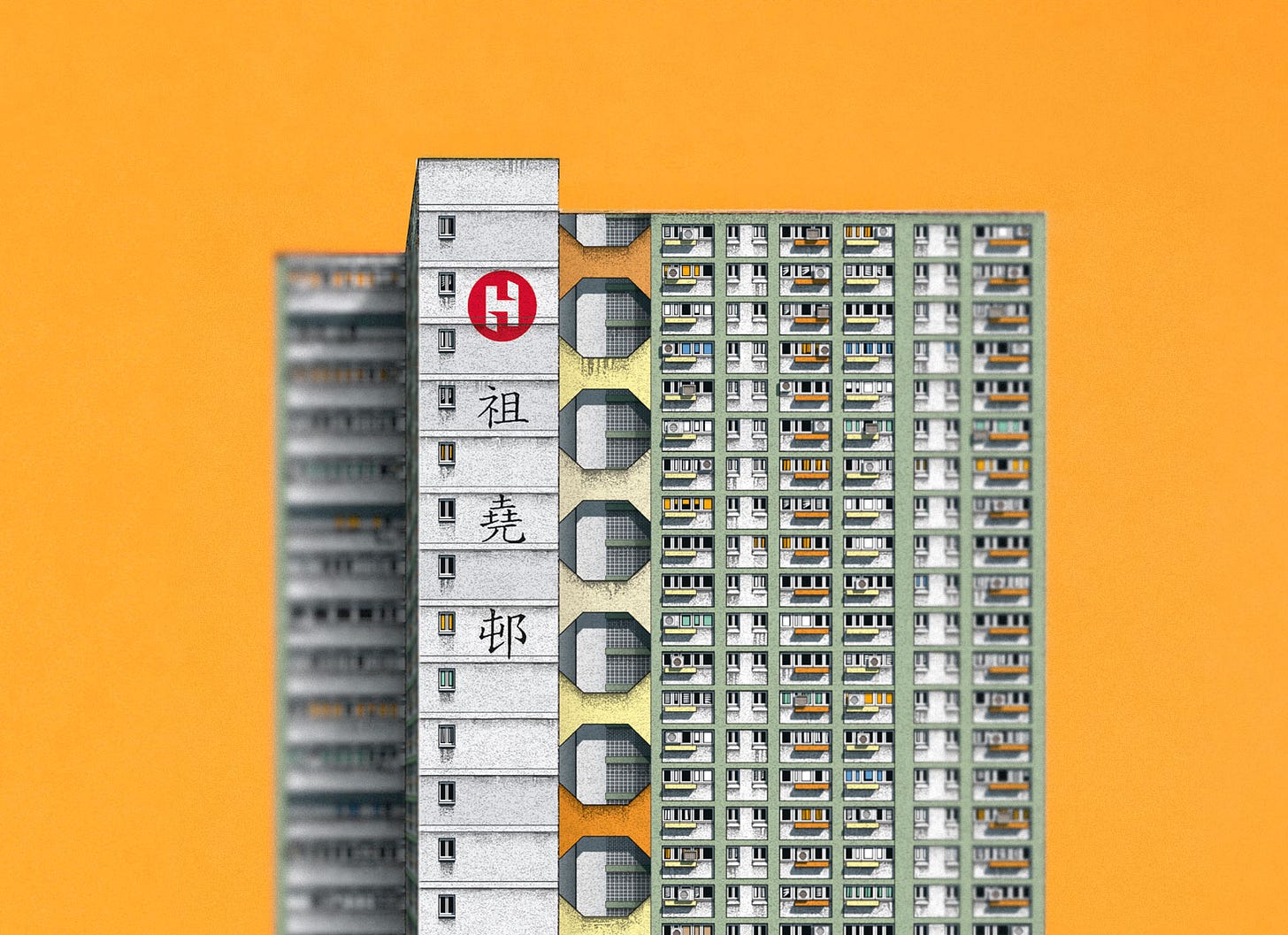 A detail of the paper model of the main tower block at Cho Yiu Chuen