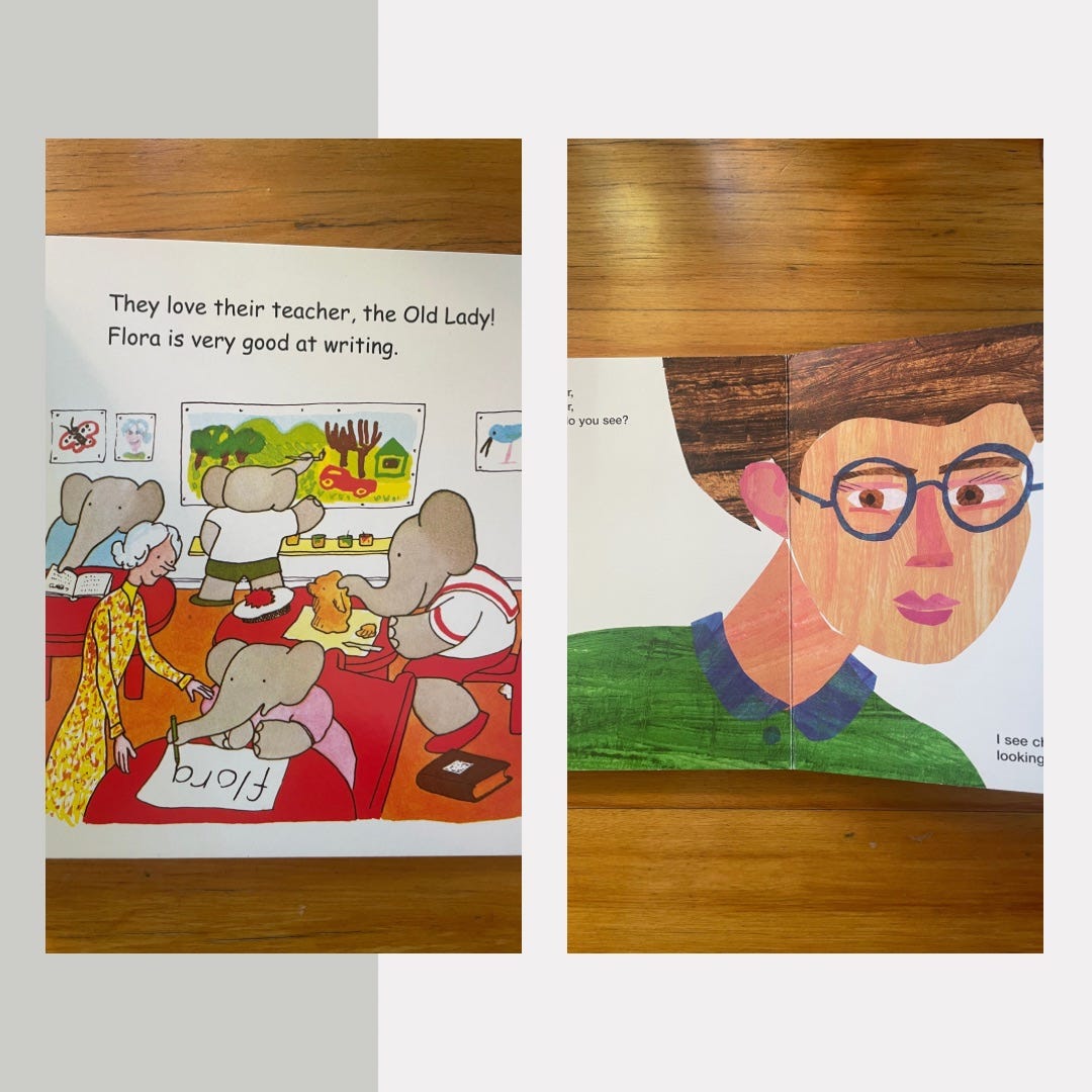 two pictures of teachers in children books