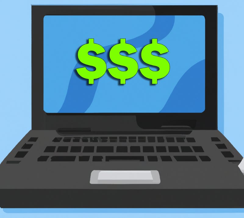 A laptop with dollar signs on the screen