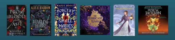 Covers for the six books listed below against a teal gradiant background