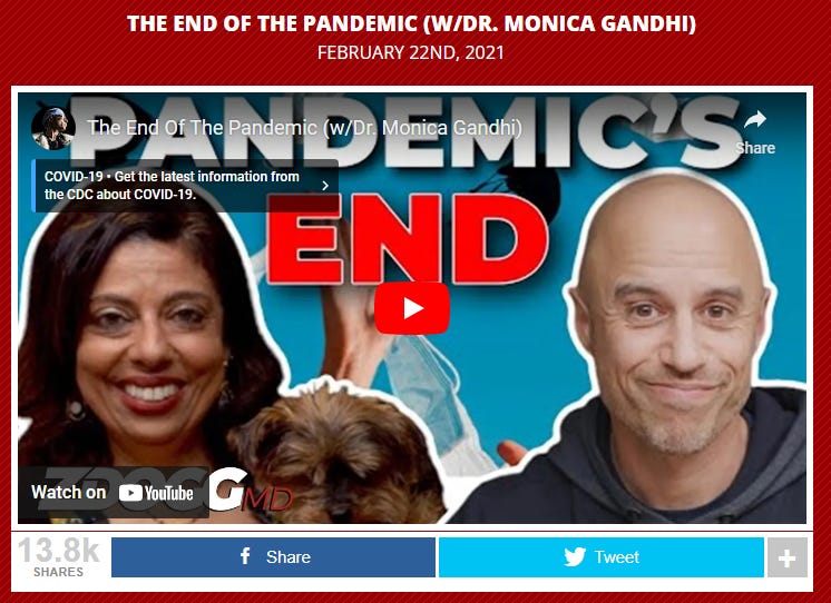 a screencap from a 2021 zdogg appearance in which monica declares the pandemic's end. lol