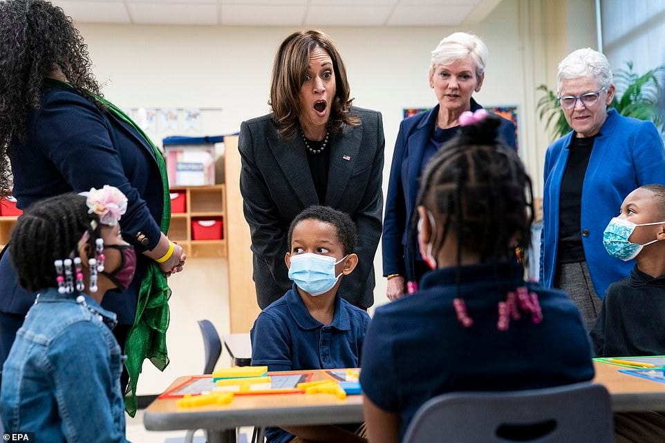 Vice President Kamala Harris faced GOP criticism on Monday when going maskless to an elementary school in Washington, D.C. where young children were still forced to wear masks