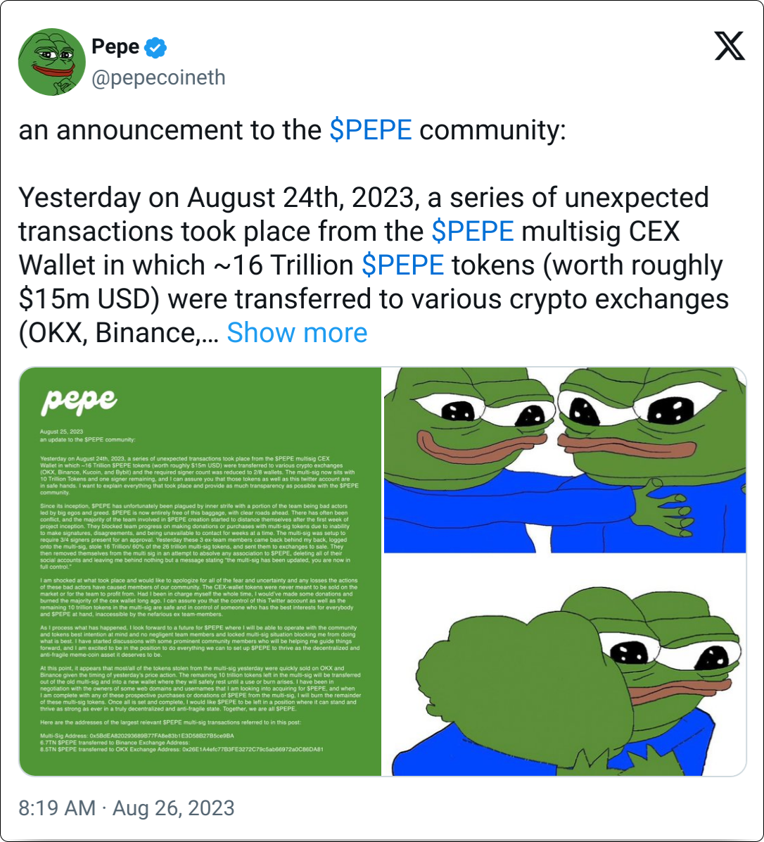 PEPE coin founder tweets