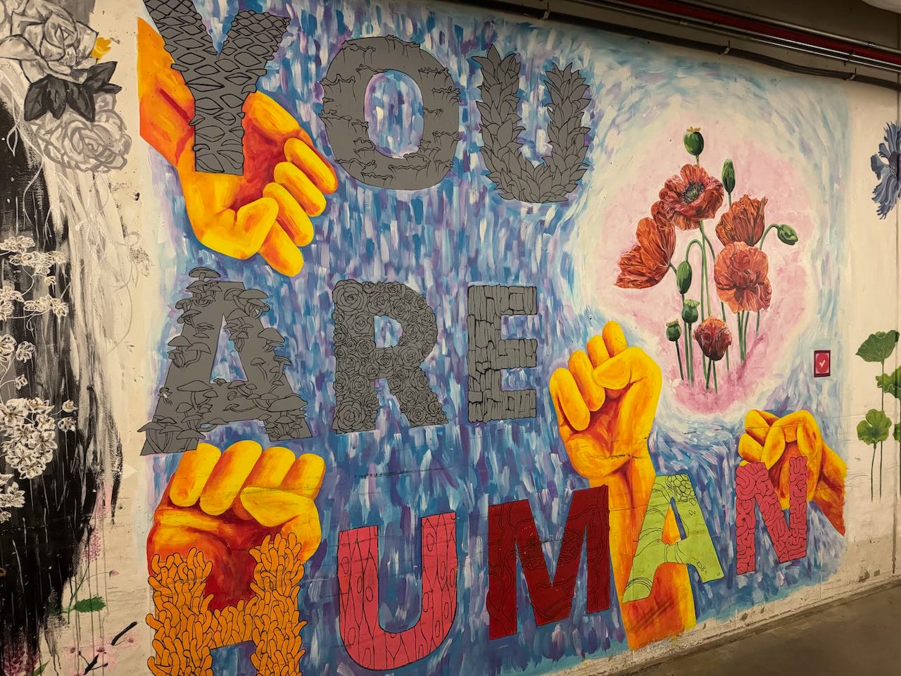you are human mural in the underground tunnels between MIT buildings