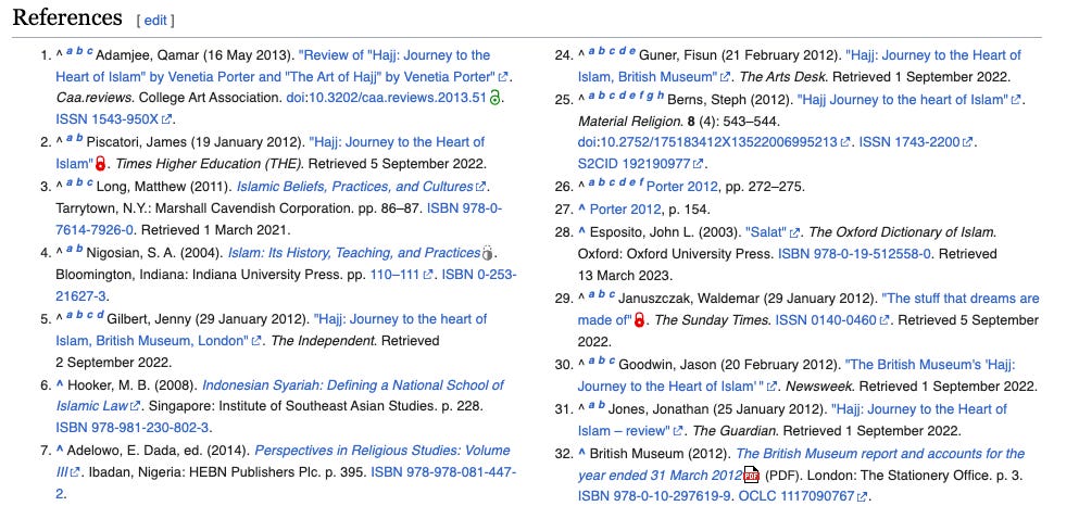 List of references from Wikipedia article