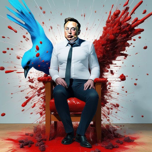 Prompt: super skinny elon musk explodes in blood as the twitter bird watches on, in the style of David hockney, by Jacob Lawrence and Francis picabia, perfect composition, beautiful detailed intricate insanely detailed octane render trending on artstation, 8 k artistic photography, photorealistic concept art, soft natural volumetric cinematic perfect light, chiaroscuro, award - winning photograph, masterpiece, oil on canvas, raphael, caravaggio, greg rutkowski, beeple, beksinski, giger