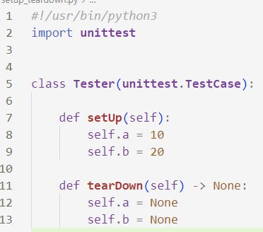 setUp and tearDown methods