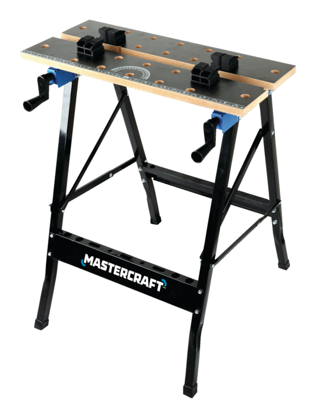 Mastercraft Steel Folding Work Table / Sawhorse w/ MDF Tabletop, 25x30x24-30-in Front_Angled_Left