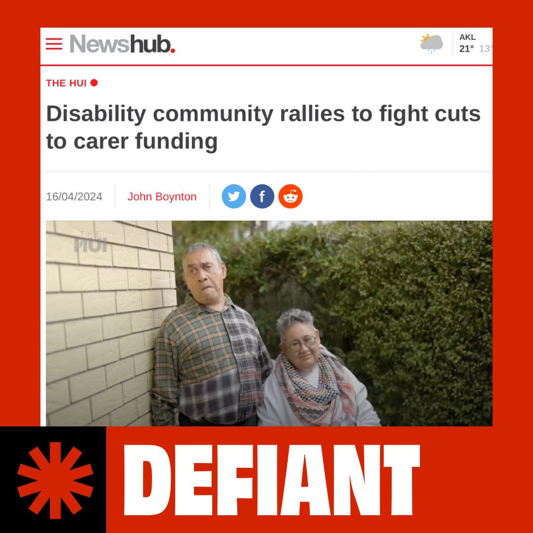 A Newshub article headlined: Disability community rallies to fight cuts to carer funding