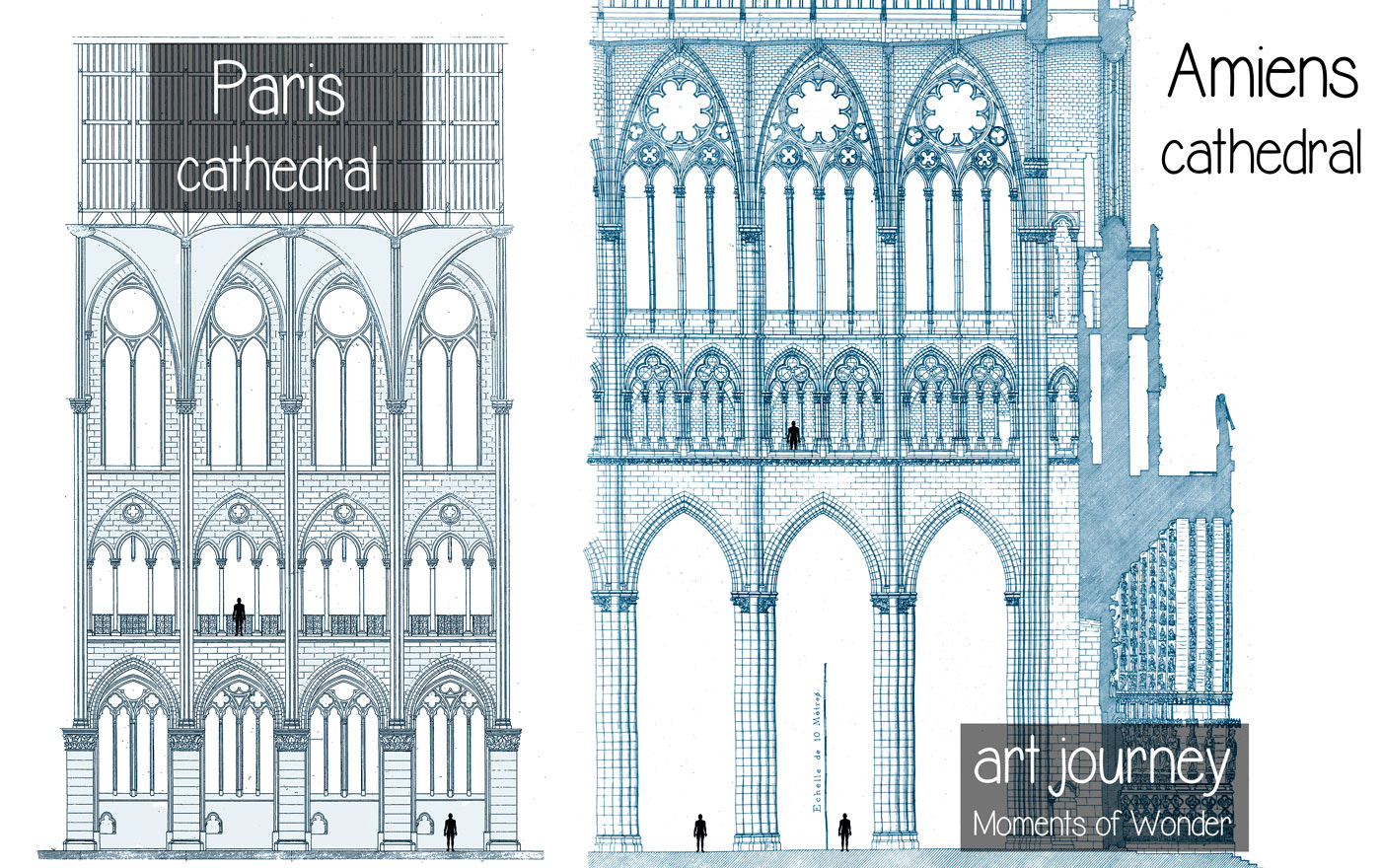Diagrams Notre Dame Paris compared to Amiens cathedral