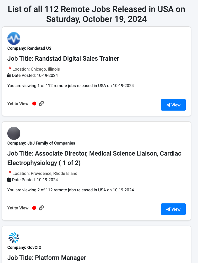 List of all 112 Remote Jobs Released in USA on Saturday, October 19, 2024