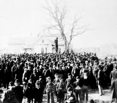 Lynching of a black man, 1882. Lynching of a black man, 1882.