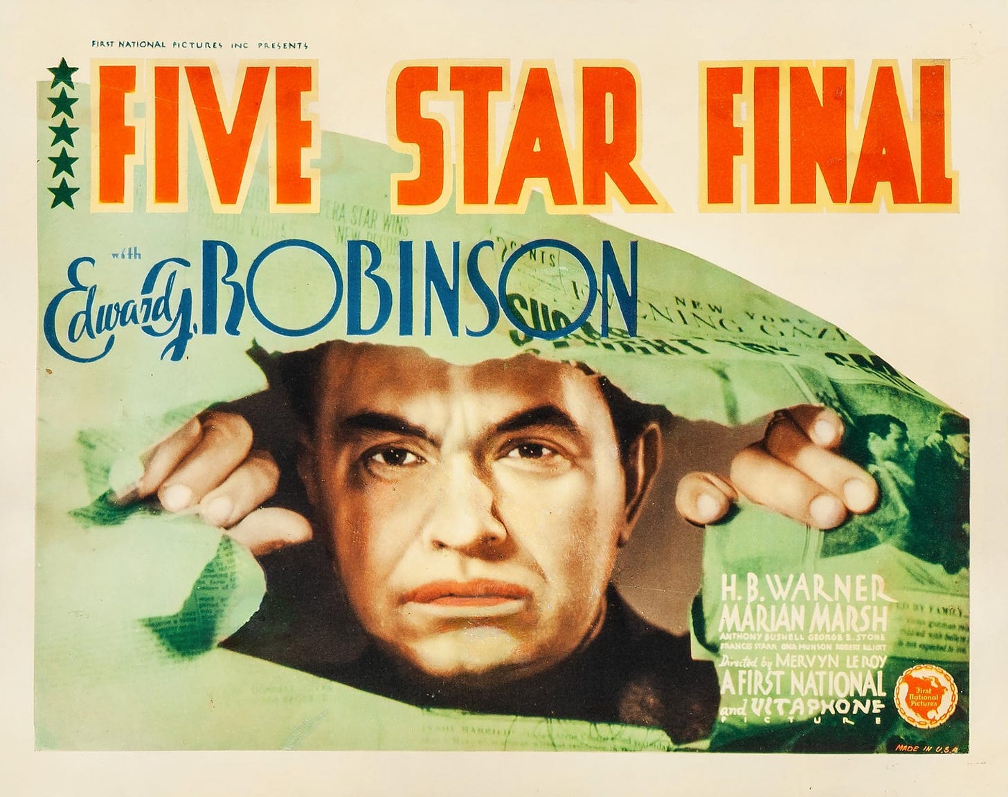 Theatrical Poster for Five Star Final (1931)