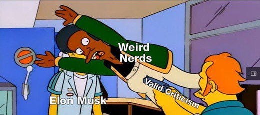 reactions on X: "weird nerds jumping in front of elon musk taking a bullet  to protect him from valid criticism the simpsons apu  https://t.co/tztgplJOGz" / X