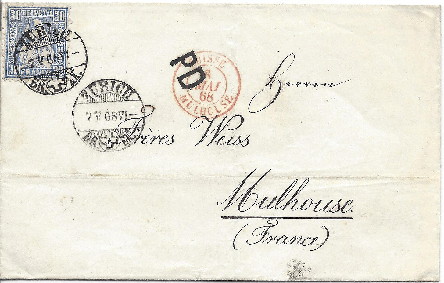 1868 letter from Switzerland to France