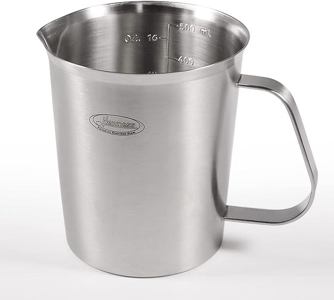 Newness Stainless Steel 3 Measuring Cup, (Upgraded, Including Cup/ML/Ounce Scale) with Marking with Handle, 16 Ounces (0.5 Liter, 2 Cup)