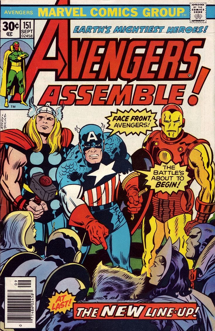 the Avengers (vol.1) #151 by Jack Kirby (Avengers Assemble!) #IronMan #Thor  #Captain America | Marvel comics covers, Comic covers, Comic book heroes
