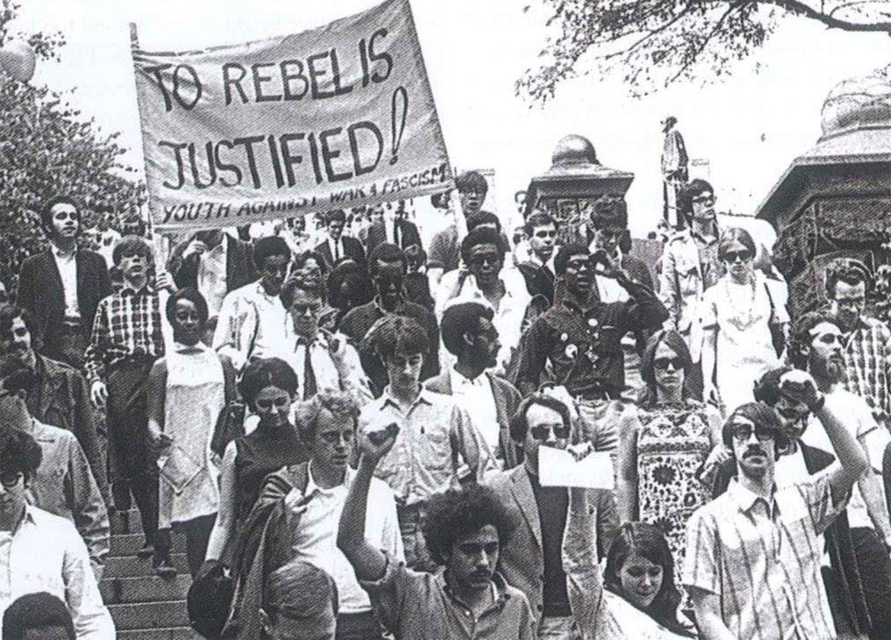 Student protesters entering Morningside Park in the spring of 1968