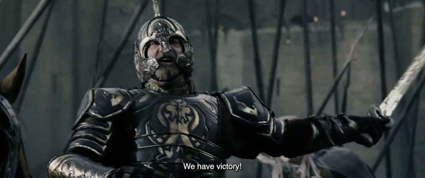 Théoden crying "We have victory!"