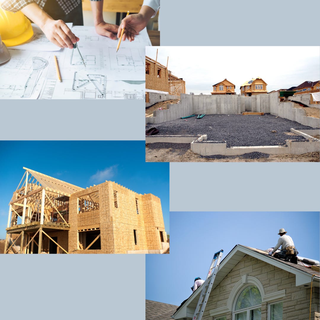 Collage of 4 photos highlighting different phases of construction.