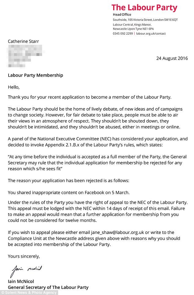 Catherine Starr Labour Letter