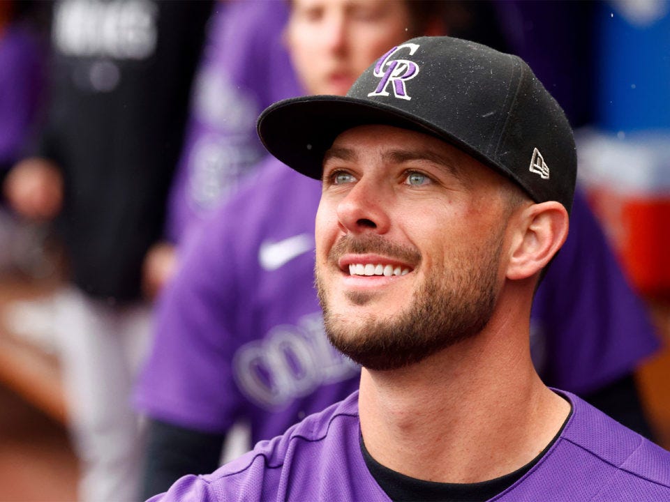 LAS VEGAS, NV - MARCH 19: Kris Bryant (23) of the Colorado Rockies looks on during Big League Weekend featuring the Colorado Rockies versus the Kansas City Royals on March 19, 2023 at Las Vegas Ballpark in Las Vegas, Nevada. (Photo by Jeff Speer/Icon Sportswire) (Icon Sportswire via AP Images)