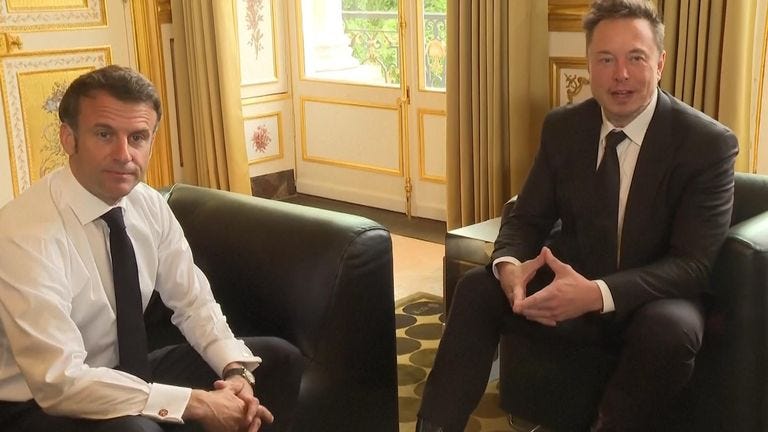 Elon Musk tells Emmanuel Macron he had to to 'sleep in the car' before their meeting - hours after he was seen partying | Science & Tech News | Sky News