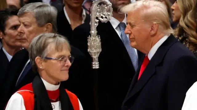 Bishop Mariann Edgar Budde wit US President Donald Trump during di National Prayer Service for Washington National Cathedral on 21 January 2025 Bishop Mariann Edgar Budde wit US President Donald Trump during di National Prayer Service for Washington National Cathedral on 21 January 2025